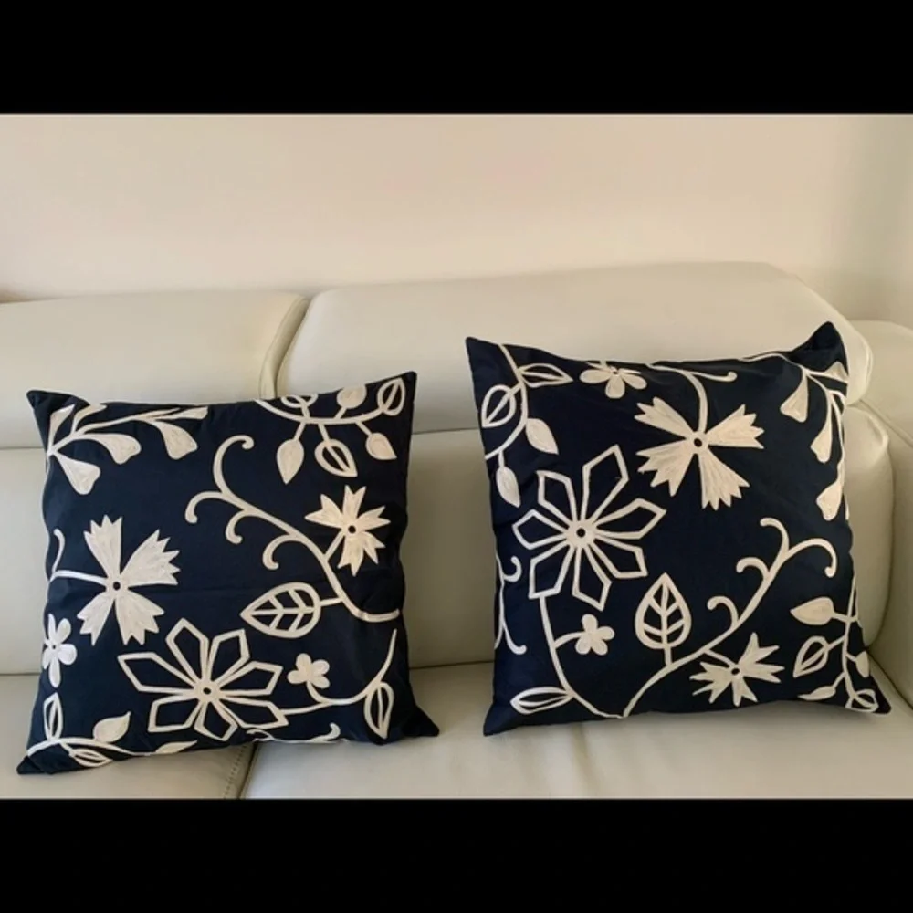 Floral Embroidered Throw Pillow Set - Navy and White Pier 1